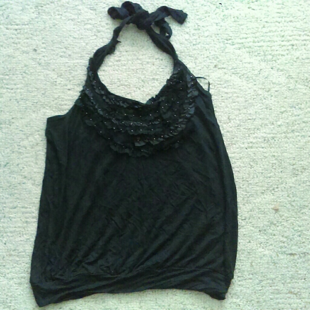 Express lightweight black tie neck halter